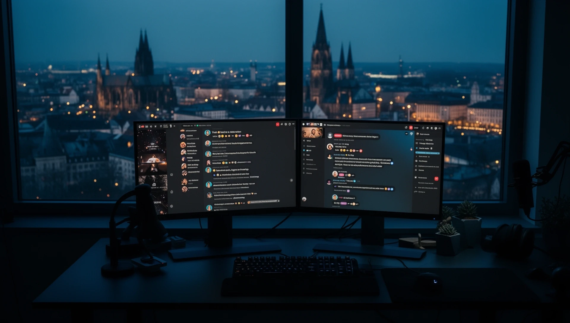 Moderator am Bildschirm mit Chat-Stream
