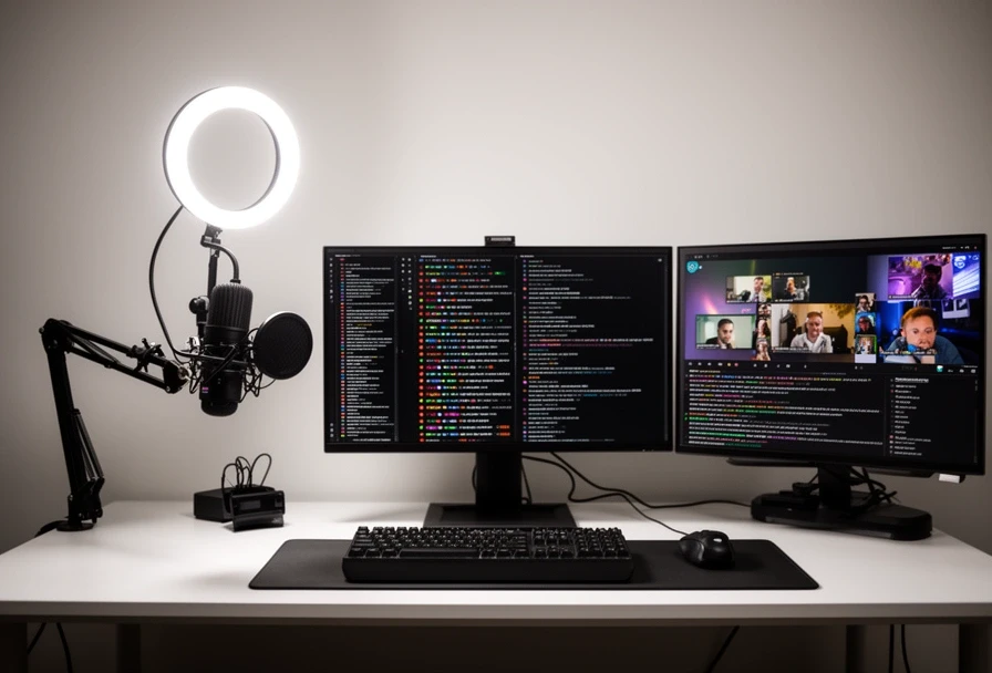 Professionelles Stream-Setup mit mehreren Bildschirmen